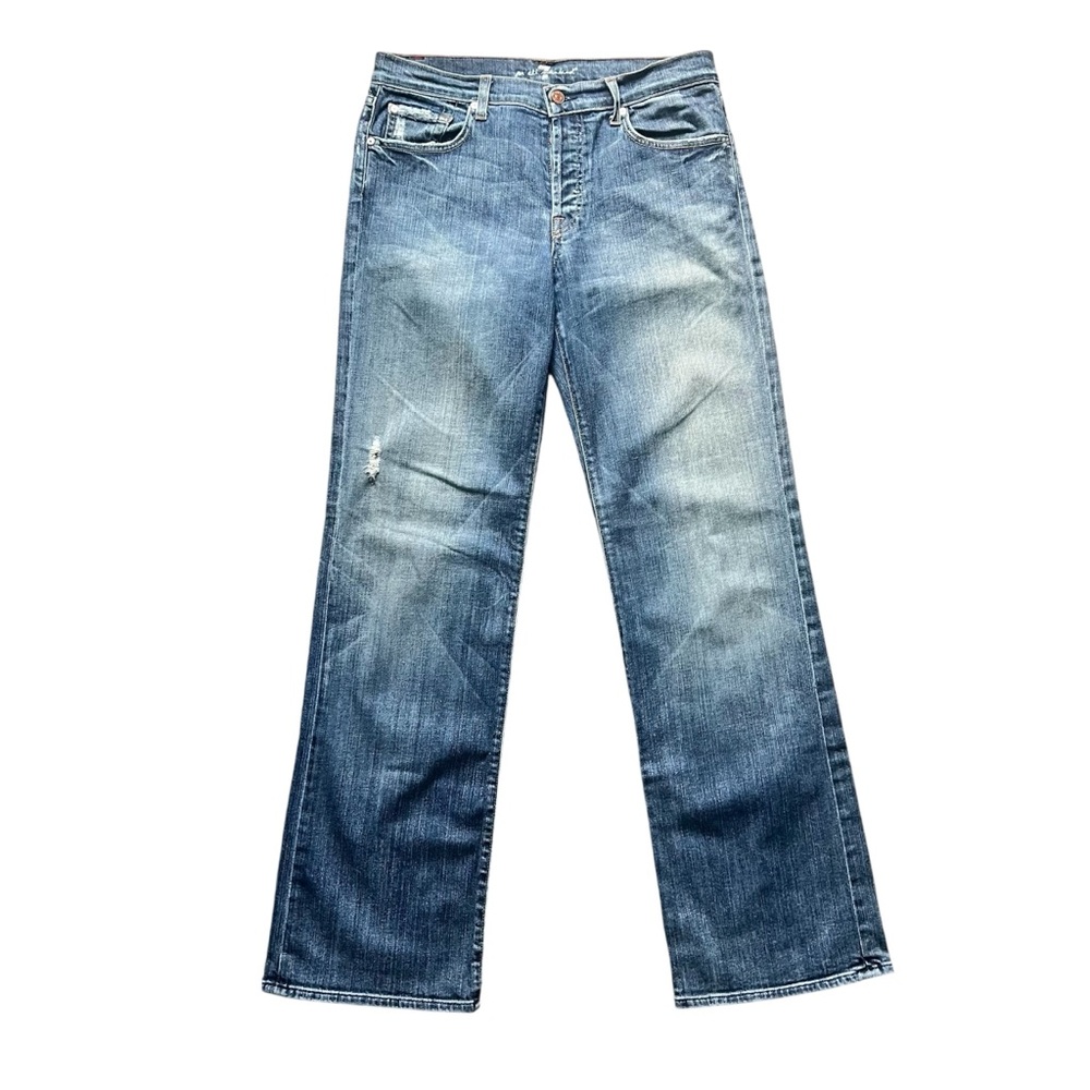 7 For All Mankind Relaxed Distressed Denim Button Straight Leg Jean Size 33